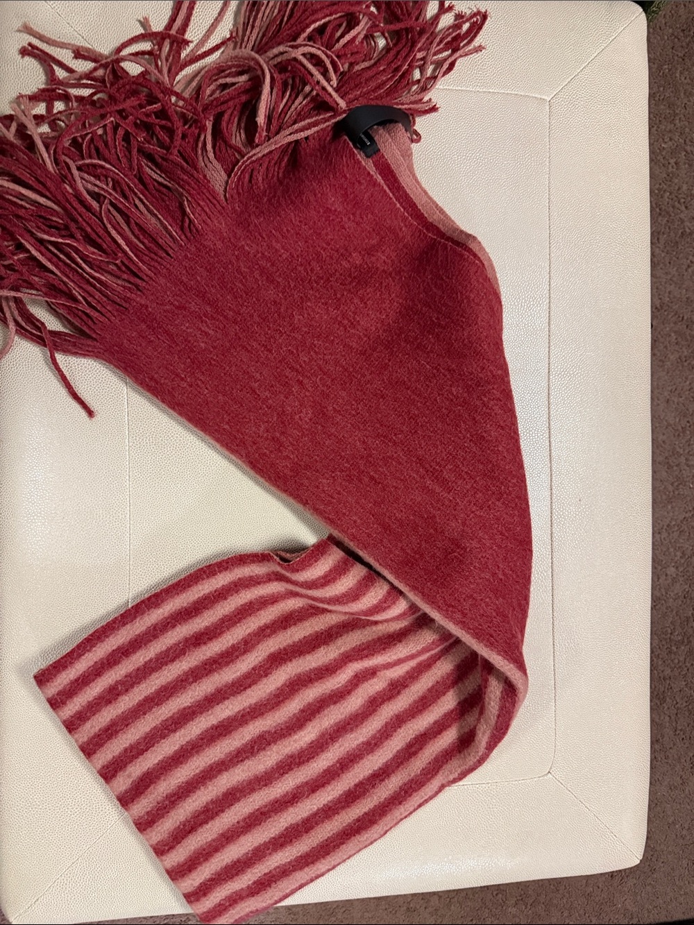 Anthropologie Two-Tone Red Fringe Striped Scarf